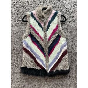 NWT Elizabeth And James Mock Neck Tanya Rabbit Fur Vest Multicolor Women Size XS